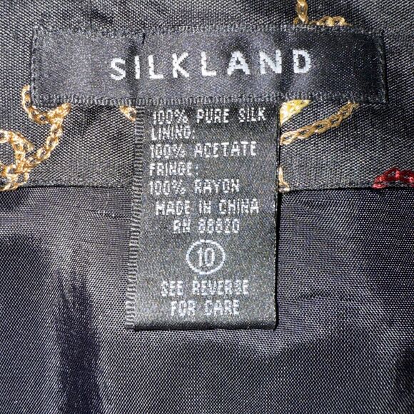 Silkland Fringed Maxi black Floral Embroidered  skirt Brown/Gold/Red Sz 10 - Picture 5 of 8